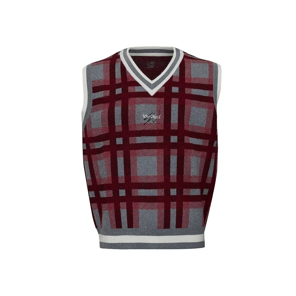 Heritage Check knit vest in burgundy check