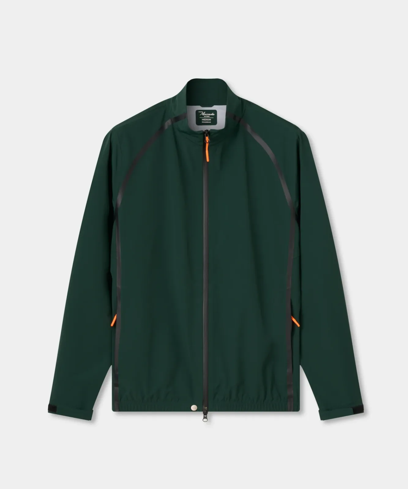 Green HydroCore rain jacket, flat lay